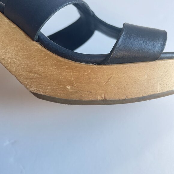 A.P.C. Navy Platform Sandals with Wood Block Heels - Picture 13 of 16